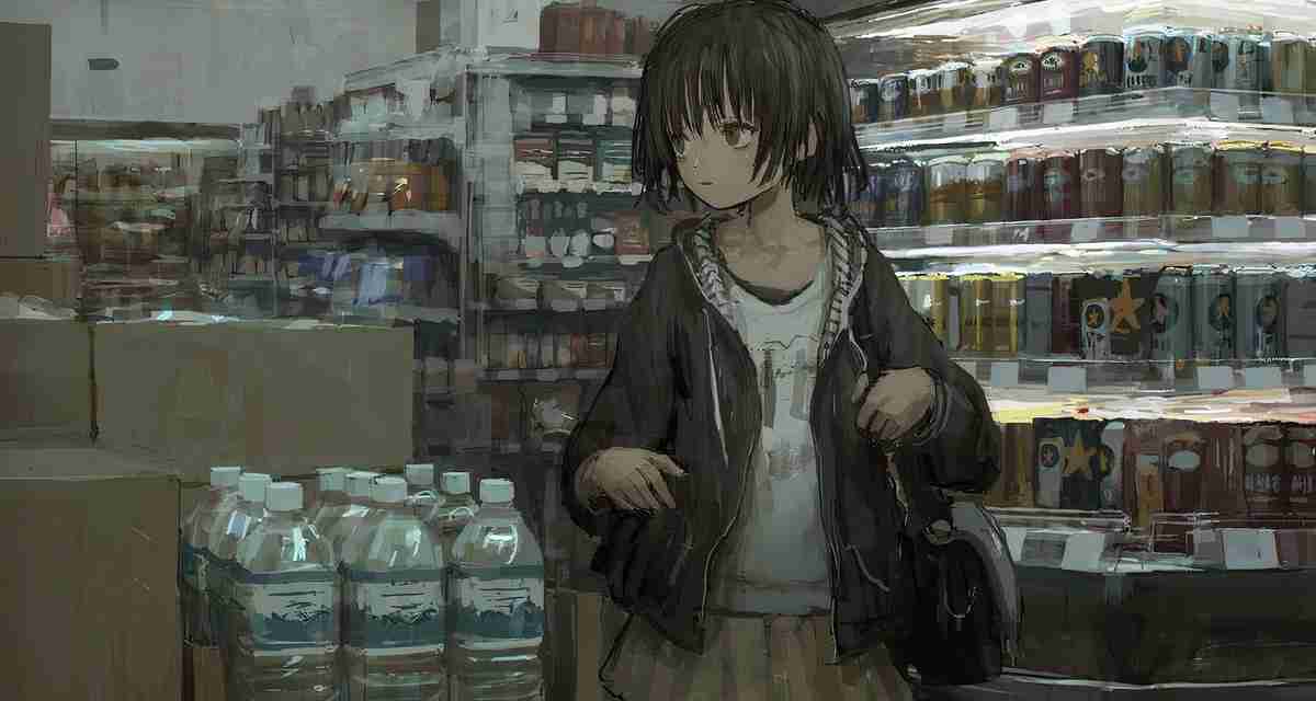 短发女孩 超市 油画
