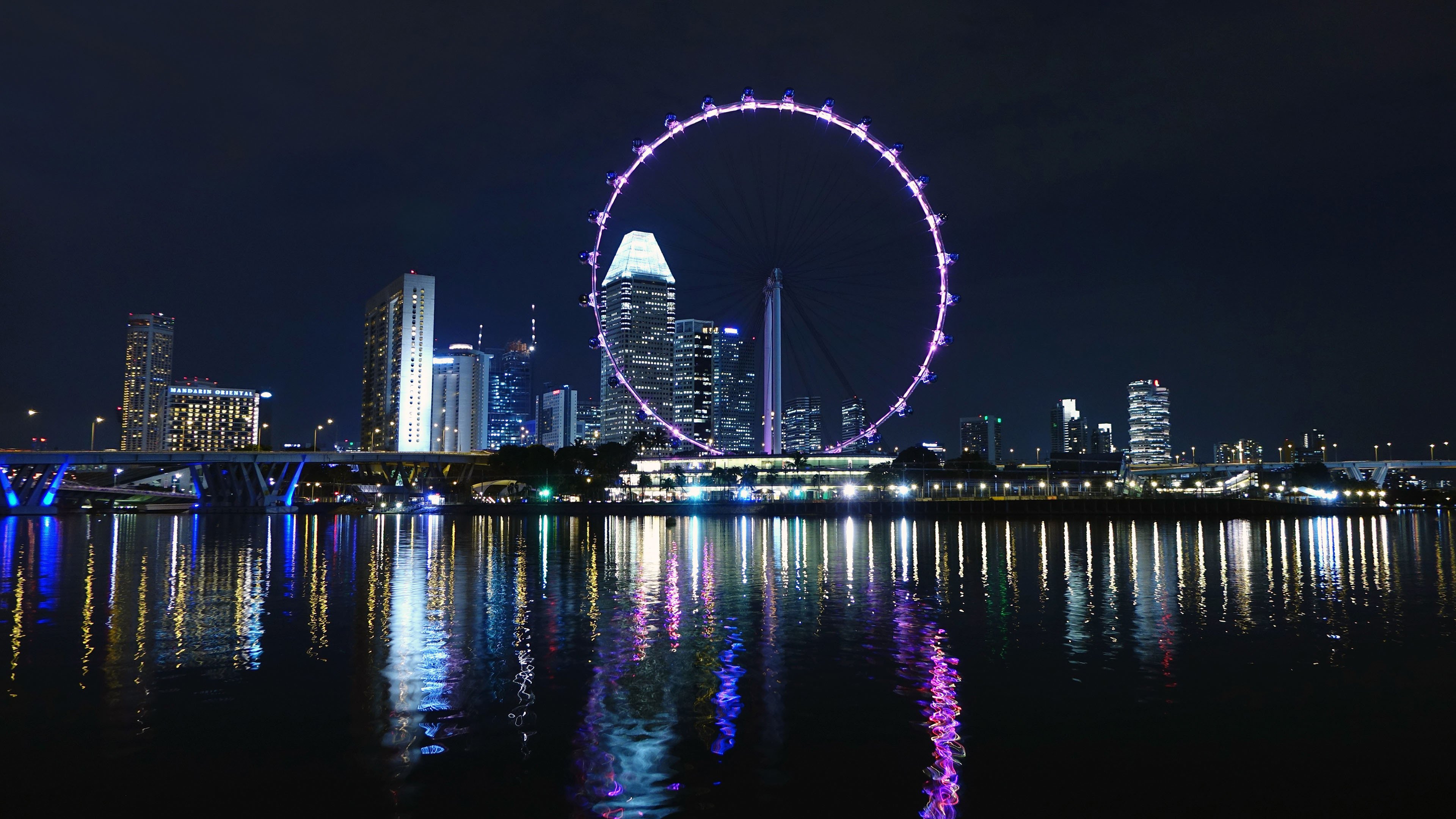 城市夜景,摩天轮,倒影,海滨城市,风景大片