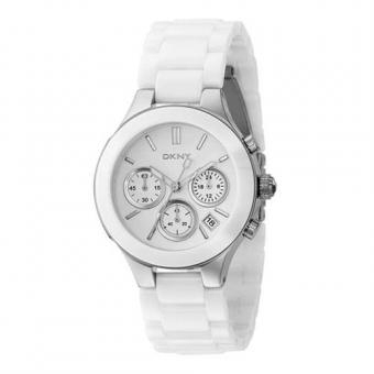 DKNY 白色高雅陶瓷<em>三眼</em>日历<em>女士腕表</em> NY491