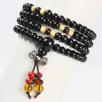 eQute 本命年礼物 精致天然黑檀108颗带法器开