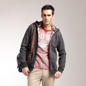 ME&CITY男拼<em>衬衫</em>领<em>连帽开衫卫衣</em> 都市休闲系