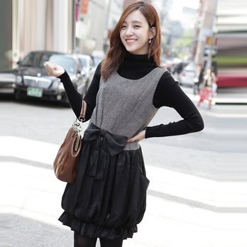 韩都衣舍春装新品女装圆领无袖背心连衣裙TK