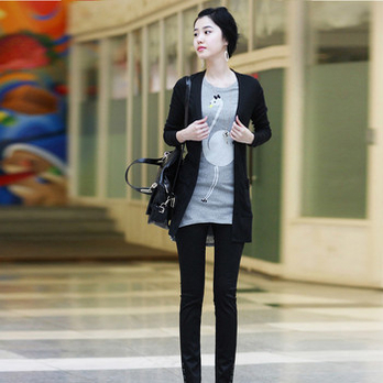 杭衣酷2013<em>秋装</em>新品韩版长款<em>针织开衫</em>1350 黑