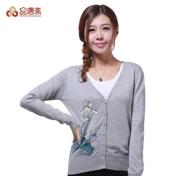 品唐斋棉麻手绘针织衫<em>开衫</em> <em>杏色</em> XL - 针织衫/女