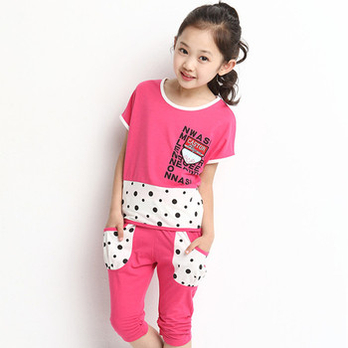 2014新款 韩版 童装 女童 夏装 圆点蝙蝠衫 中大