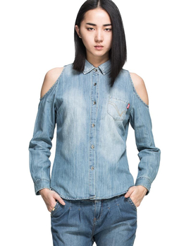<em>ONLY</em>海报款落肩袖女牛仔<em>衬衫</em>T(350洗水牛仔