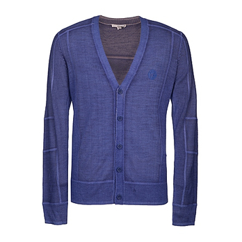 dknyjeans男士时尚logo修身v领<em>开衫蓝色</em>毛衫 -