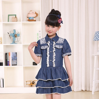 <em>艾伊宝</em> 新款<em>女童</em>短袖公主牛仔<em>连衣裙</em>21Q012 