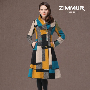 zimmur2012新款秋冬<em>毛呢</em>拼色大衣厚<em>外套</em> <em>女款</em>