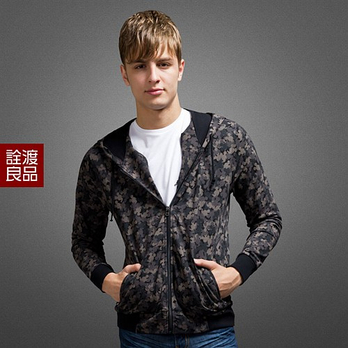 诠渡良品 秋装新款男装休闲<em>外套</em>撞色迷彩<em>印花</em>