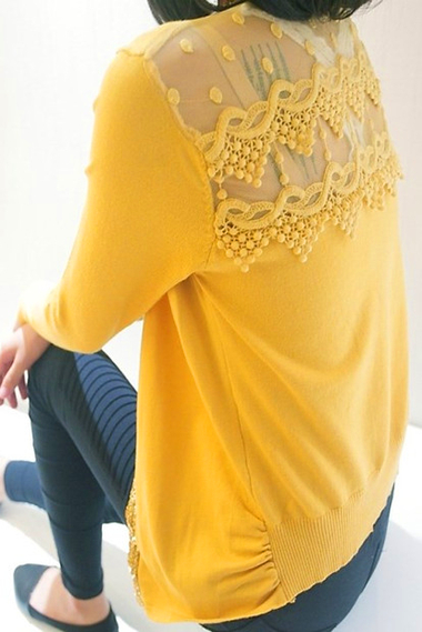 装新款 韩版纯色蕾丝拼接 <em>长袖针织女开衫短</em>外