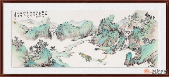 青绿国画 道贤新作六尺横幅山水画《山高接银汉》