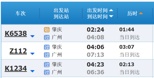 肇庆去广州火车东站的火车时间表?_360问答