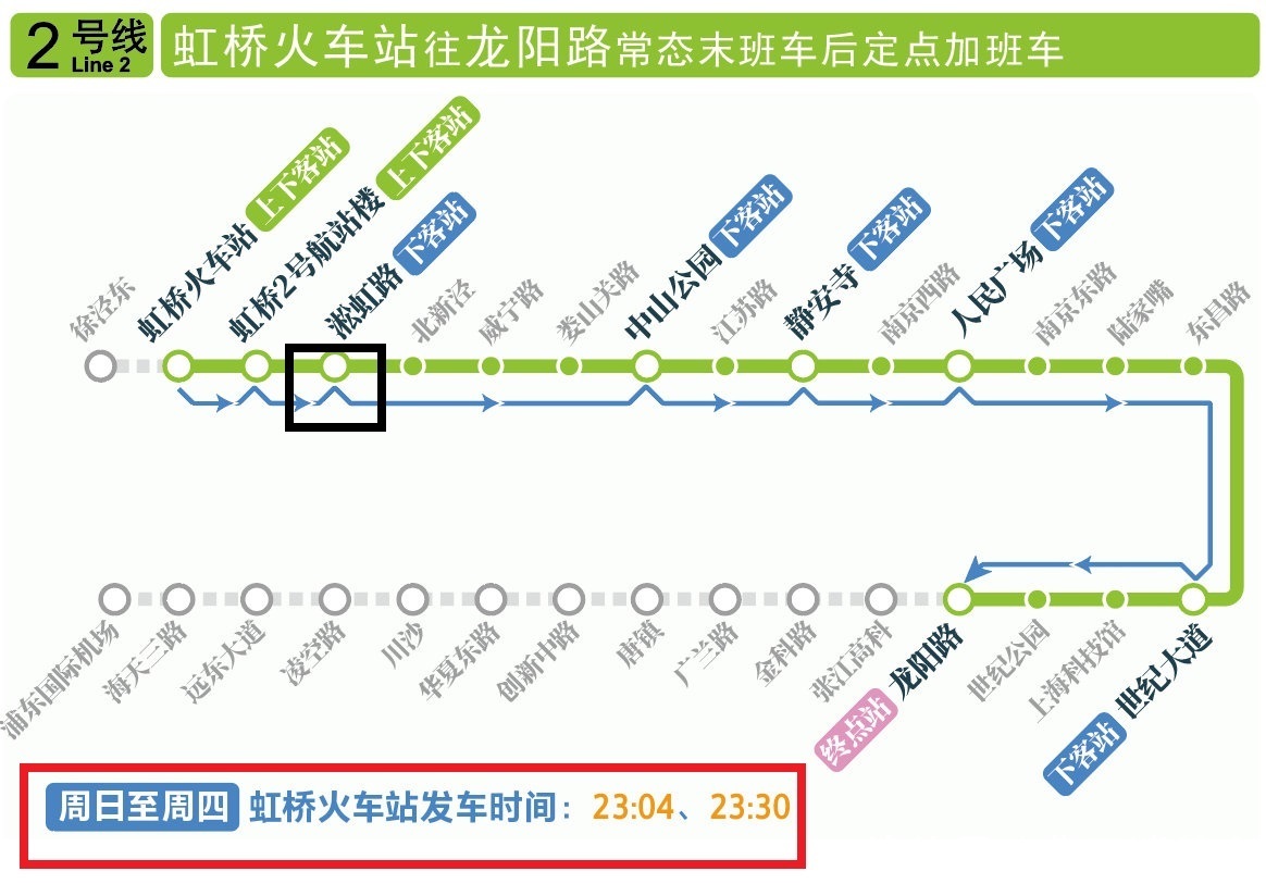 上海地铁10号线、2号线在虹桥火车站加开晚班