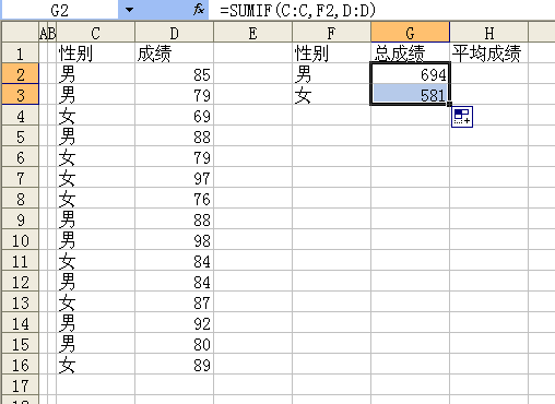 怎样在Excel表格中已经用SUMIF语句算出男女