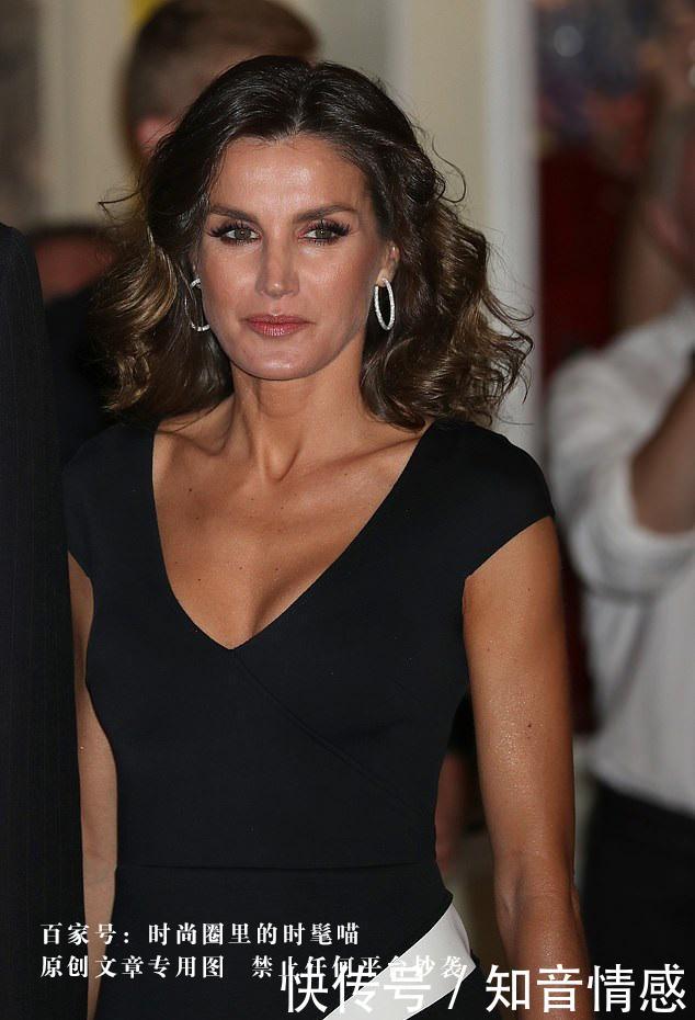 西班牙王后换个发型又美了!波浪卷发配撞色连