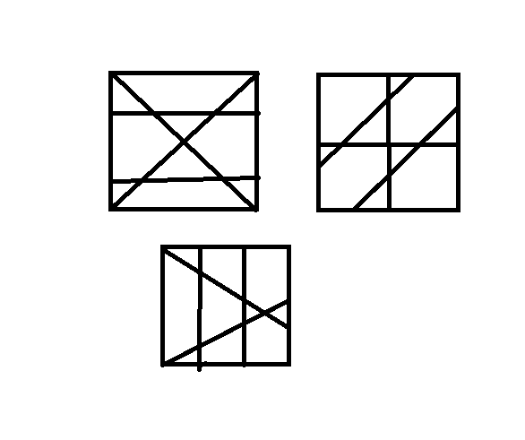 怎样才能用4条线段把正方形分10块呢,设计出三种不同的分法