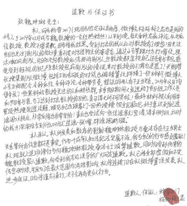 网友承认篡改、拼凑材料,造谣魏坤琳和桑洁有