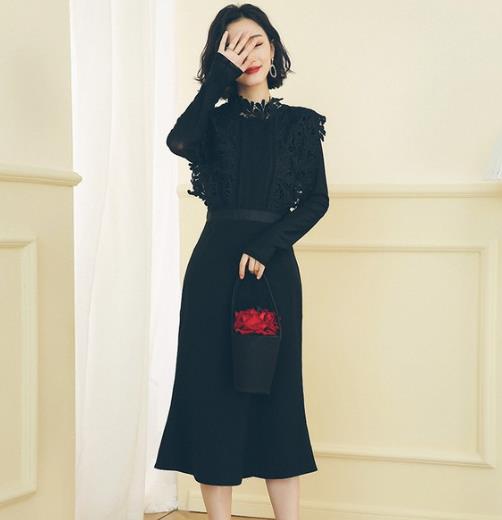 冬季内搭最潮搭配:性感蕾丝拼接鱼尾裙分享(图