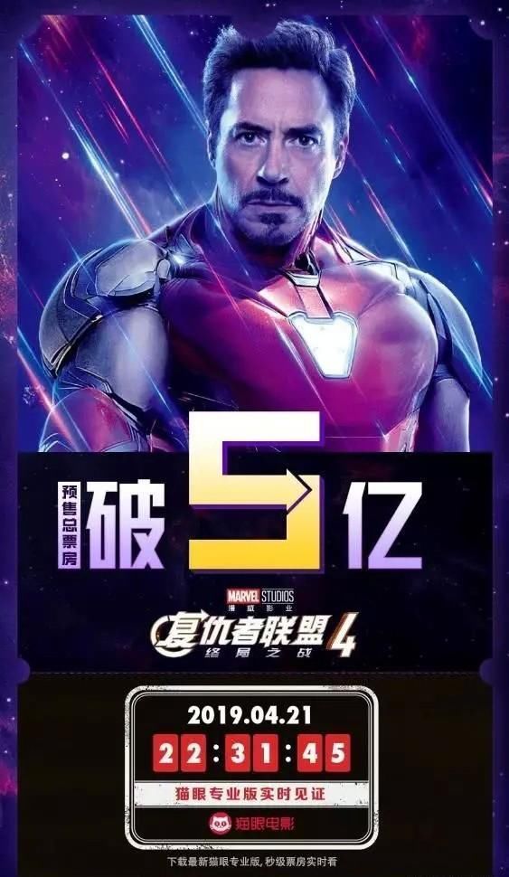 《复联4》预售票房破5亿 创中国影史纪录