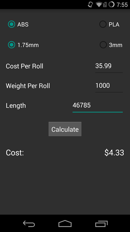 3D Printing Cost Calculator截图1