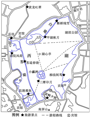 (5)"断桥残雪"到"平湖秋月"的实地距离约为900米,哪么该图的比例尺是