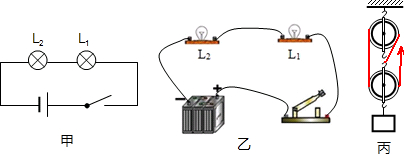 (1)请在方框内设计出两个灯泡串联的电路图,并根据电路图完成实物图