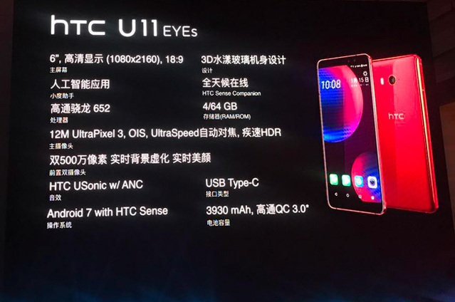 前置双摄HTC EYEs面世,U11+U11齐降价!
