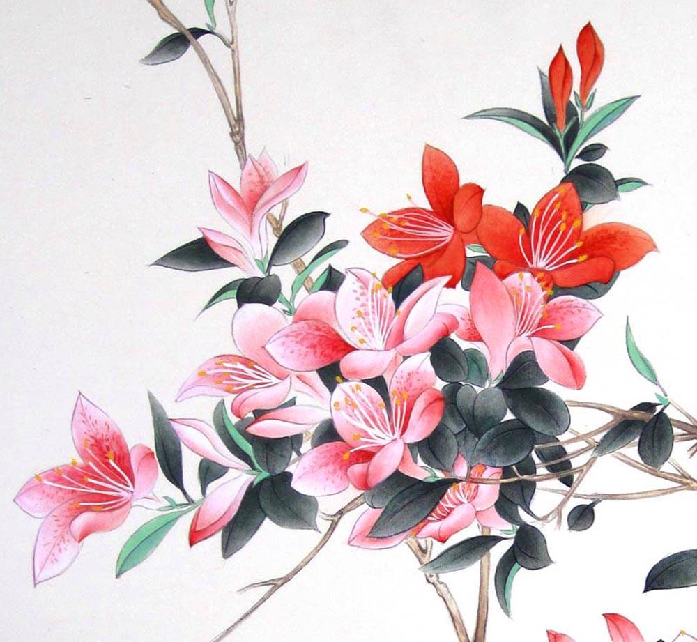 小女儿高兴了, 把红杜鹃插在胸头; 妻把它养在旧花瓶里, 装饰着寒伧