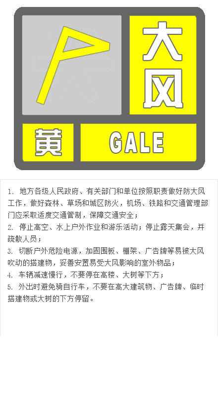 北京发布大风黄色预警 5日阵风可达8,9级