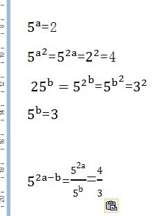 已知5的a 次方=2,25b次方=9,则5的2a-b次方=(