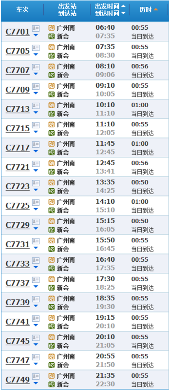 广州南到新会的轻轨时间表_360问答