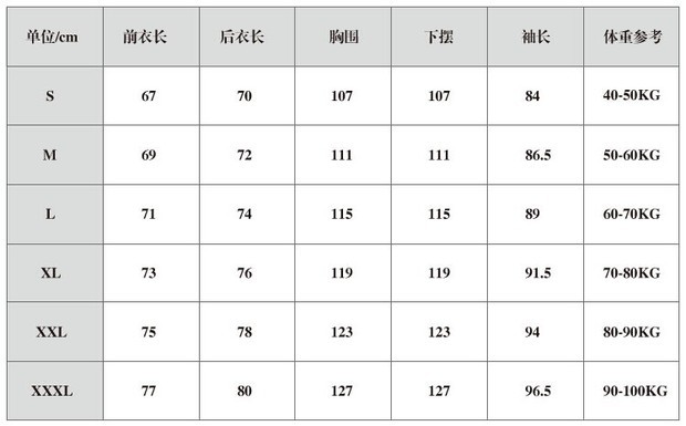 钓鱼服xxl按身高来计算是一米几的我的体重是61公斤能