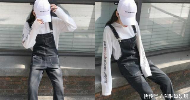 2018很流行的背带裤,初秋配上t恤穿足够美!