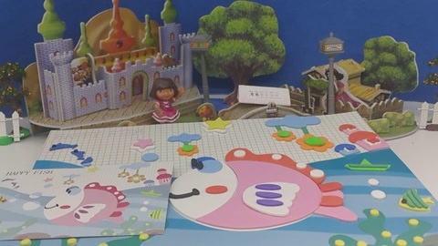 月采亲子游戏益智玩具 小彩鱼手工彩色绘画