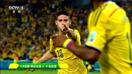 我爱世界杯 2014巴西世界杯 哥伦比亚2-0完胜乌拉圭 詹姆斯-罗德里格斯梅开二度领跑射手榜