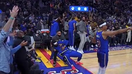 NBA热辣资讯 安德森霸气隔扣勇士旧将麦基后！当场勇士替补席的反应亮了！