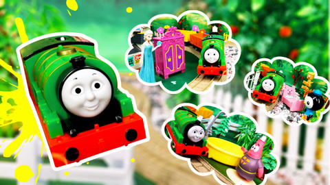 热心小火车托马斯帮助小纵队小萝卜海绵宝宝运送东西