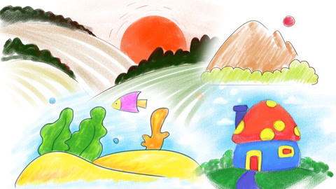 白白侠画画 四幅简单彩色蜡笔画