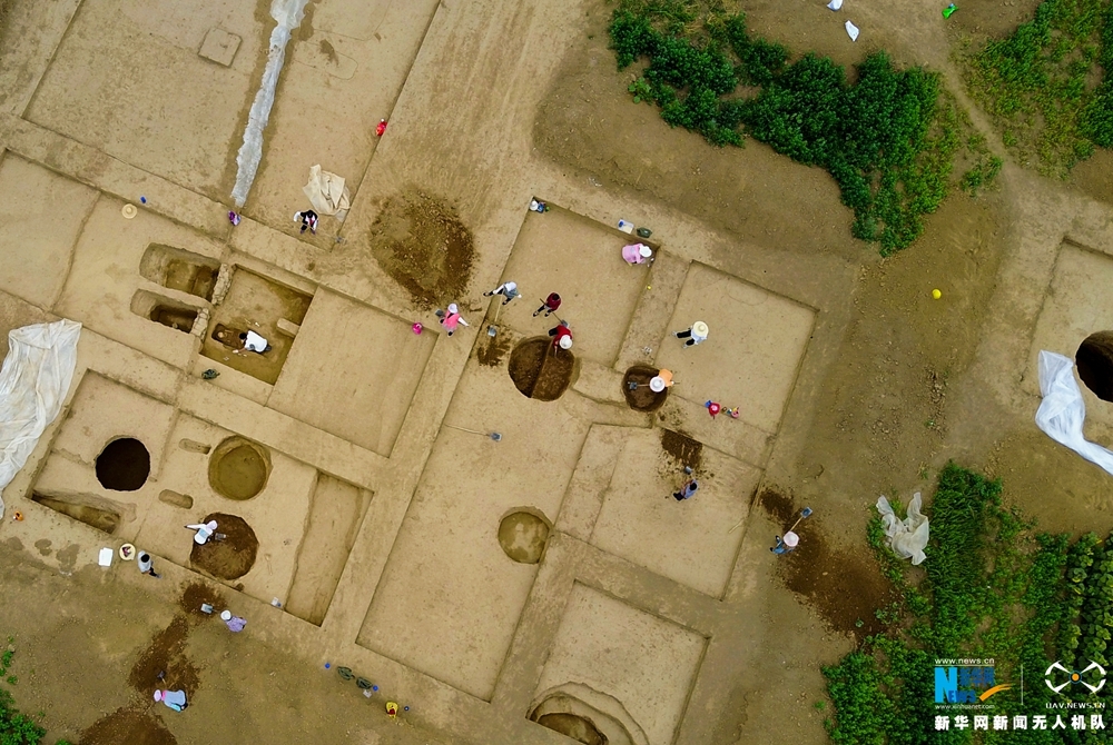 图为航拍河北行唐故郡考古发掘现场.新华网 张润贞 摄